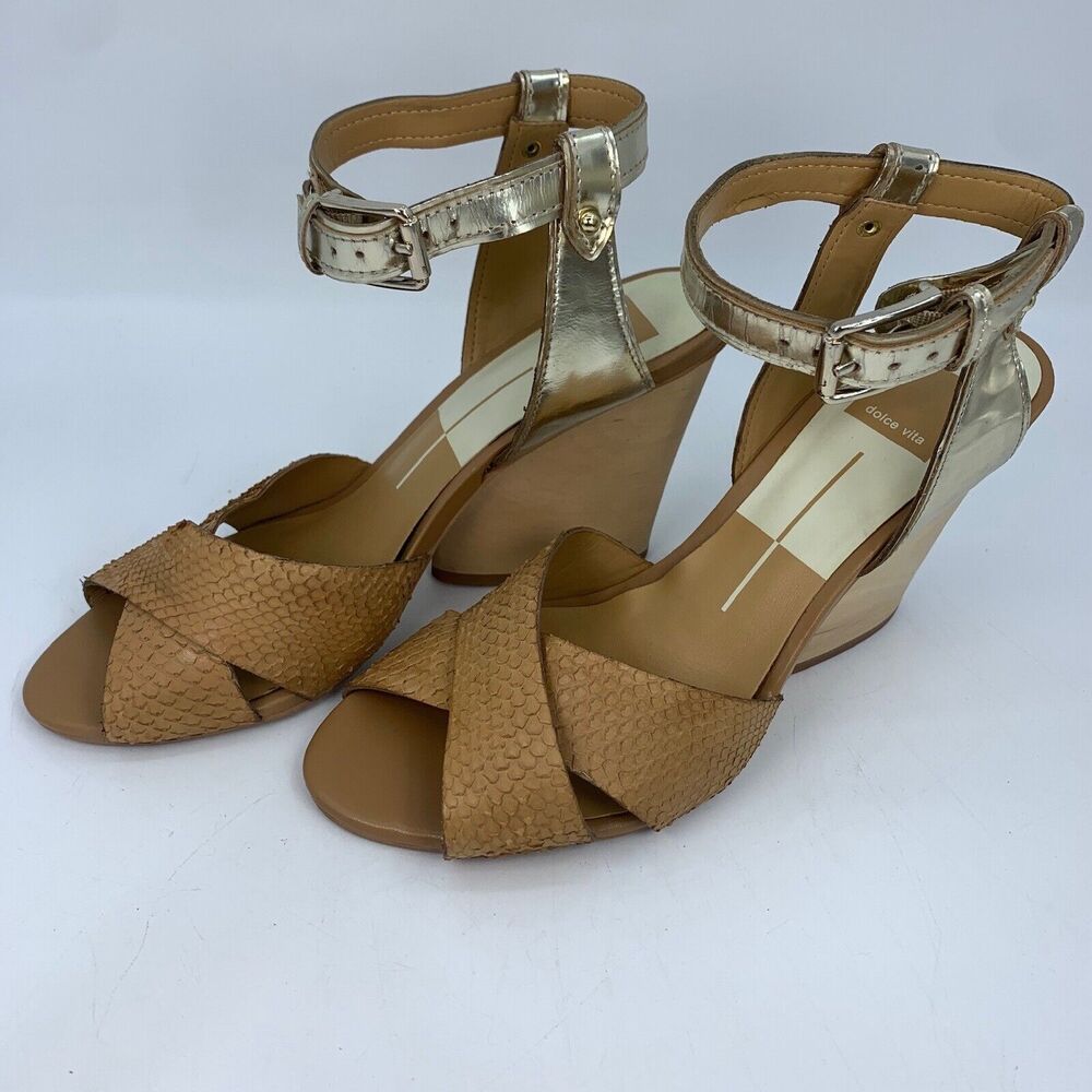 Dolce Vita Womens 8.5‎ Sandals ￼Heels Wood Wedge Caged Ankle Straps Cottage Core